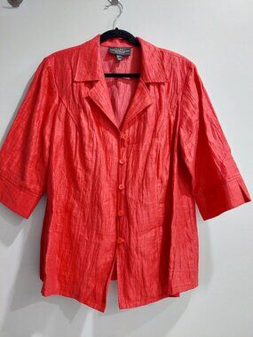 Louben Exclusively for Laura Plus Women's 16 Red Linen Textured Blazer Red